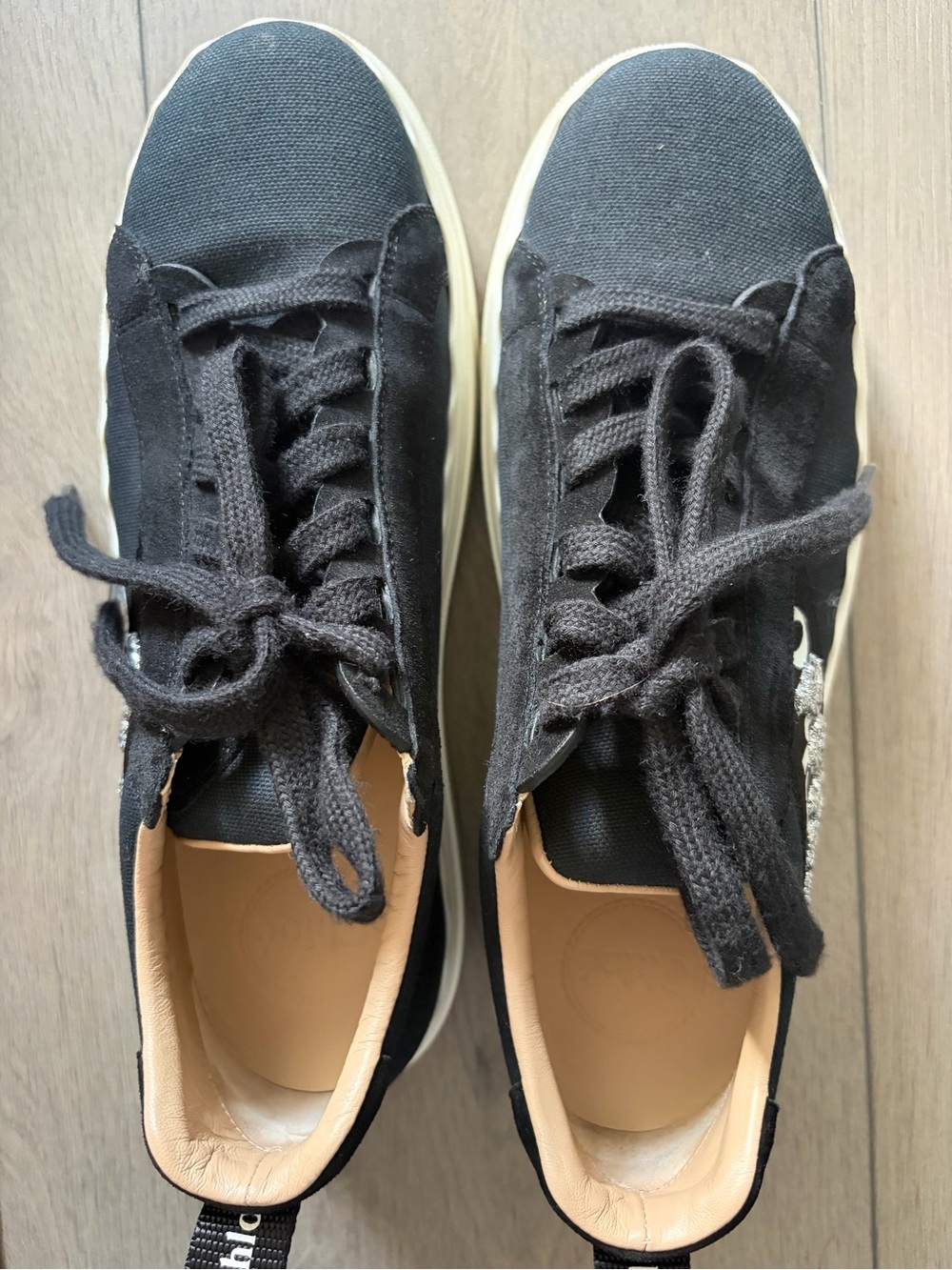 Chloe Black Canvas Sneakers with Cream Leather Lining